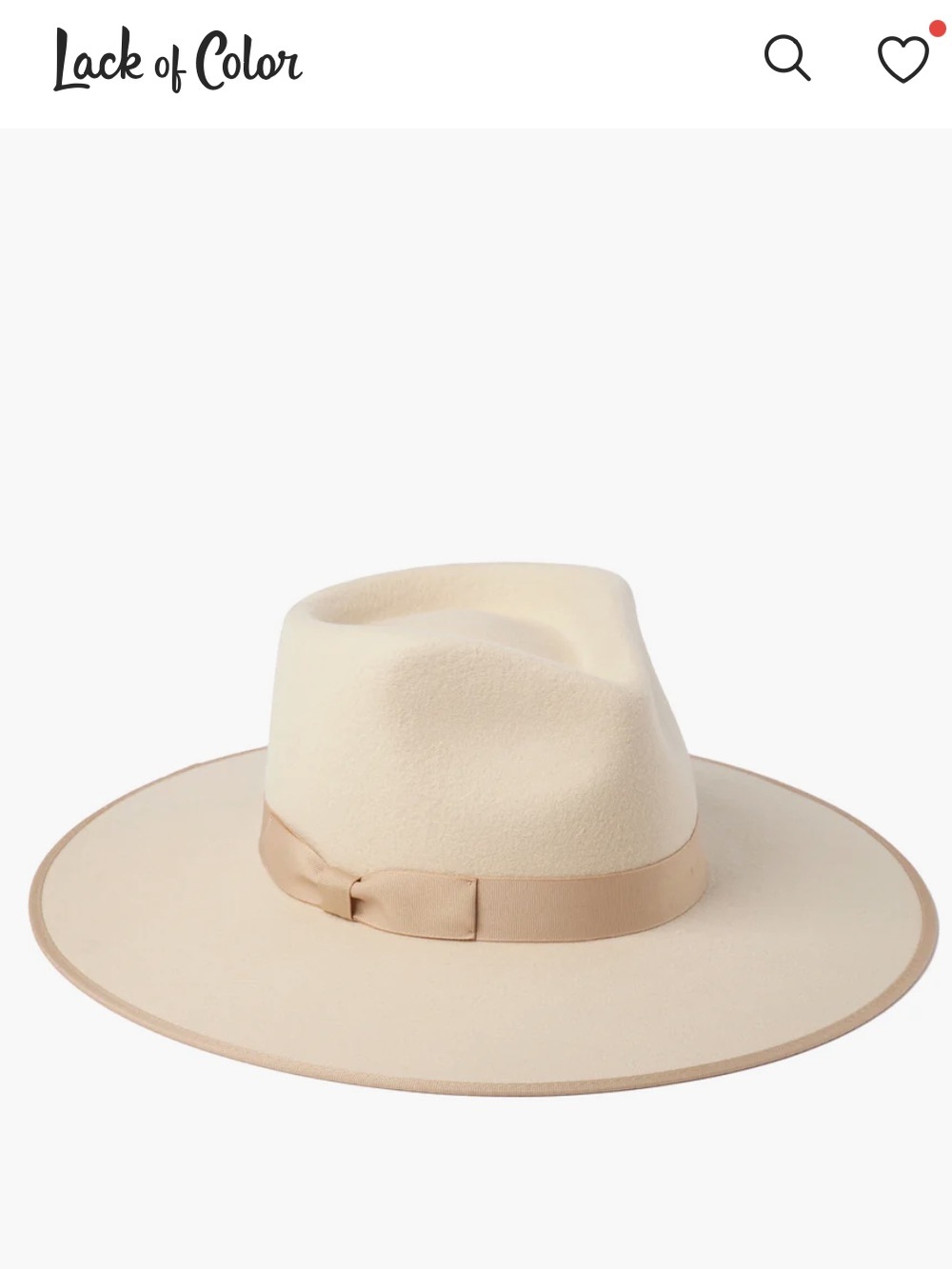 Lack Of Color Wide Brim Fedora in Cream with Tan Trim